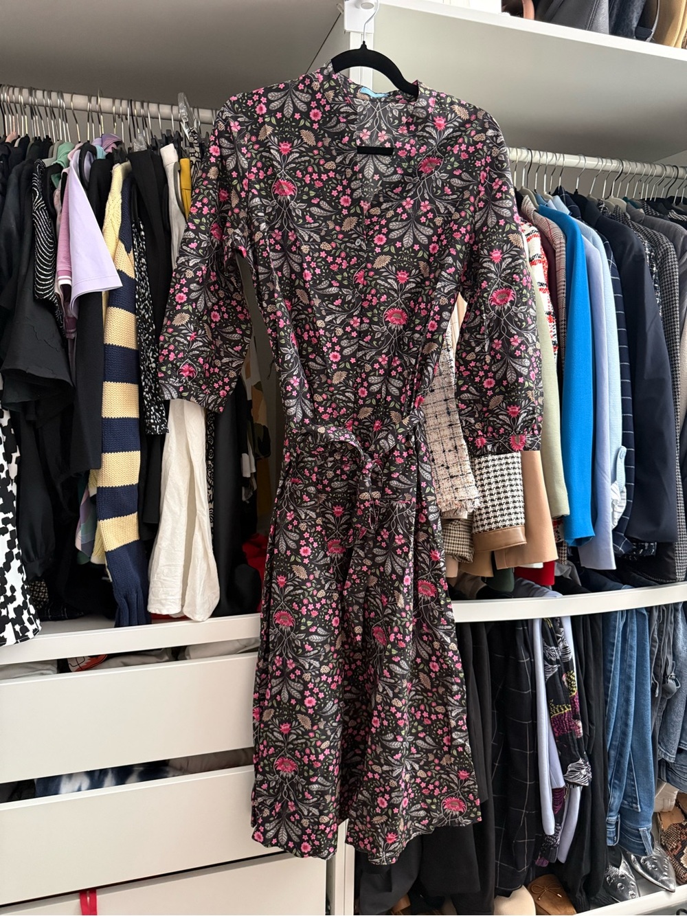 J. McLaughlin Black Wrap Dress with Pink Floral Print